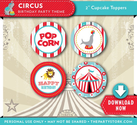 Circus Cupcake Toppers Printable Circles Party Decorations