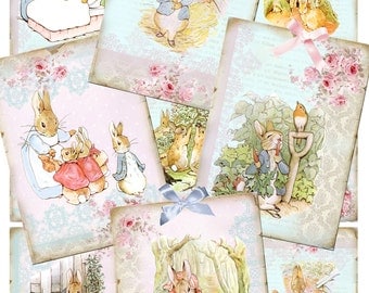Peter Rabbit Collage Sheets Instant Download Nine 2.5x3.5" Beatrix Potter Peter Rabbit Graphics, Images Clipart Personal & Commercial Use