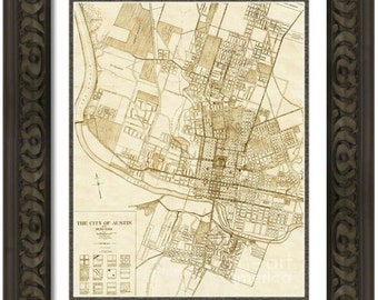 MAP of AUSTIN 2 Texas in a Vintage Grunge Weathered Antique style