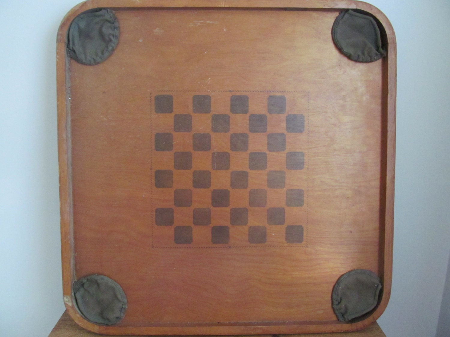 Vintage Wood Game Board Checkers and Corner Pockets by Mumscottage