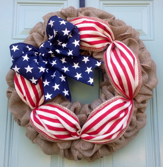 Stars and Stripes Patriotic Burlap Wreath by Bopsidoodle on Etsy