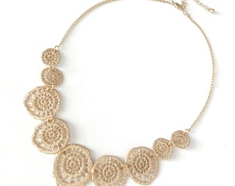 Gold Metal Lace Filigree Statement Necklace