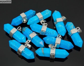 Natural Stabilized Turquoise Gemstone Horizontal Double Terminated Point Hexagonal Reiki Chakra Pendant Necklaces Charm Beads Jewelry Design