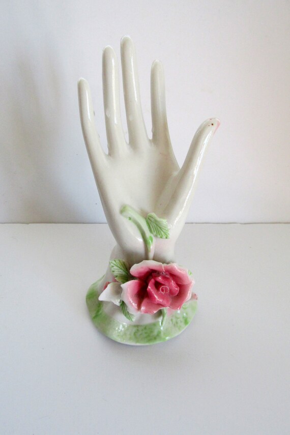 Victorian style hand ring holder/Vintage hand with rose/ring