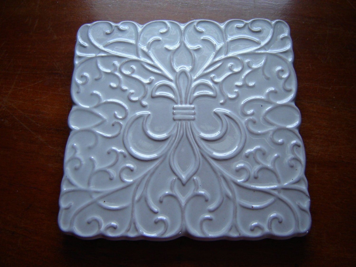 Vintage Frankoma trivet 3 TR fleur de lis trivet gray or ivory trivet ...