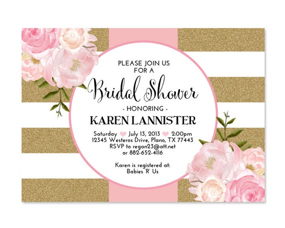 Pink And Gold Bridal Shower Invitations 1