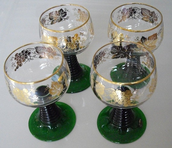 Vintage Bockling Emerald Green Stem Wine Glasses By Designfrills 0541