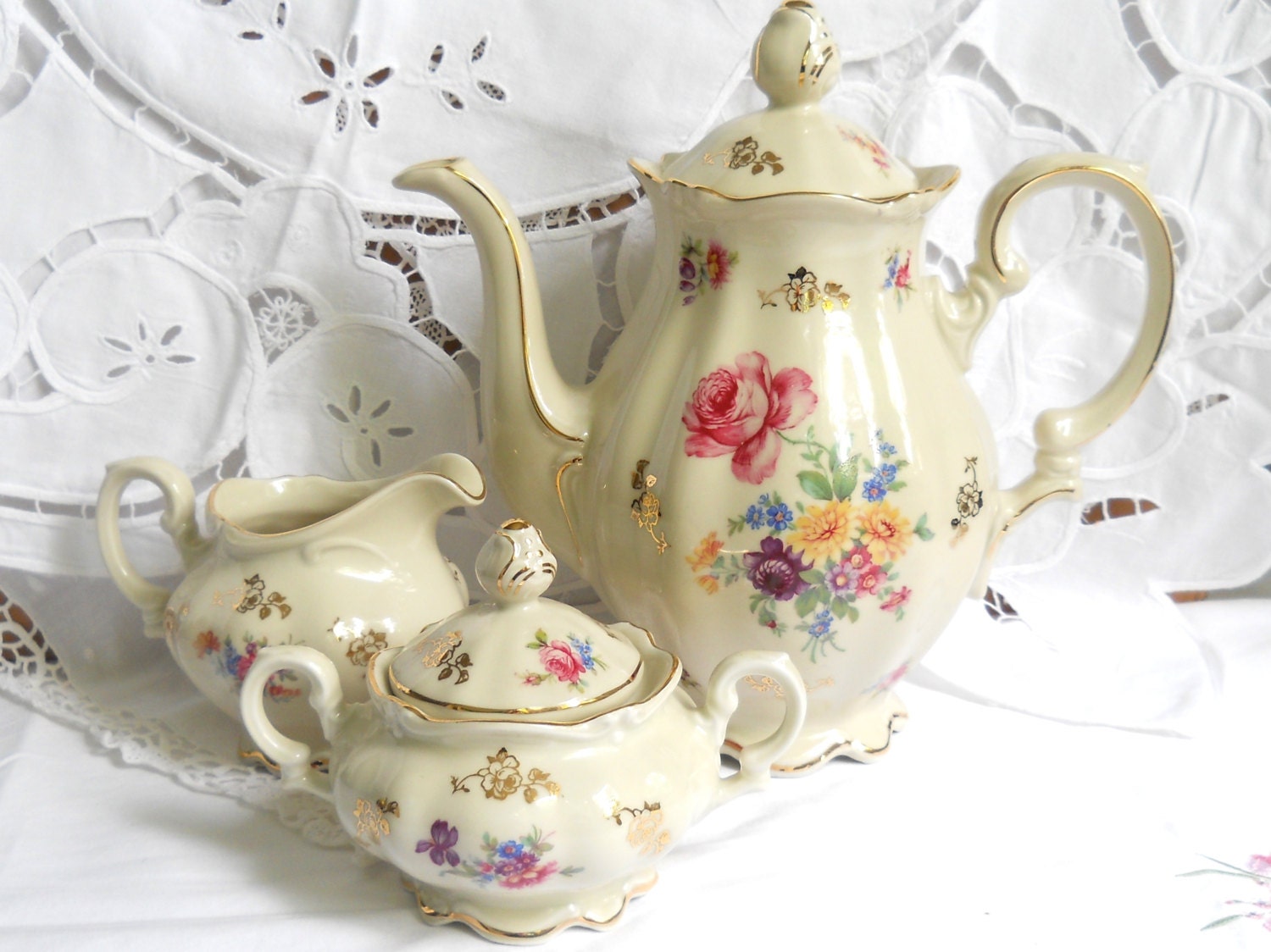 vintage tea set porcelain tea set coffee set pink floral tea