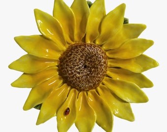 Gorgeous ceramic sunflower, hand made, Wall decor, home decor, ceramic flower,