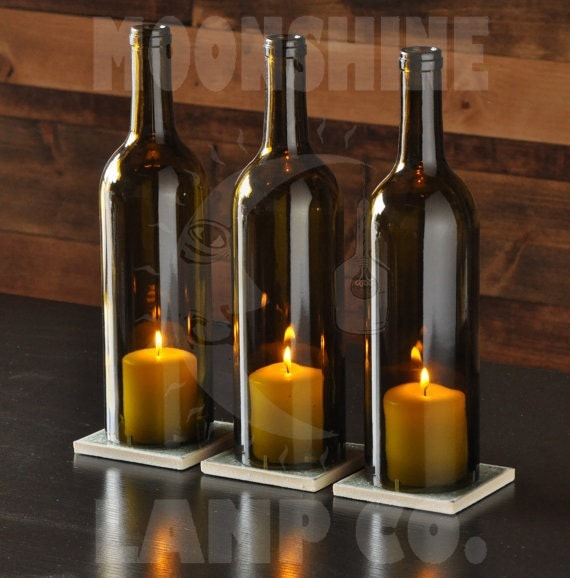 Green Cabernet Style Wine Bottle Candle Holder Centerpieces