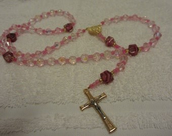 Flex Wire Miraculous Medal Rosary With Pink Glass Beads