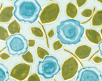 Turquoise Floral Upholstery Fabric - Blue Green Large Scale Pleated Curtains - Floral Roman Shade - Custom Blue Floral Pillows with Cording