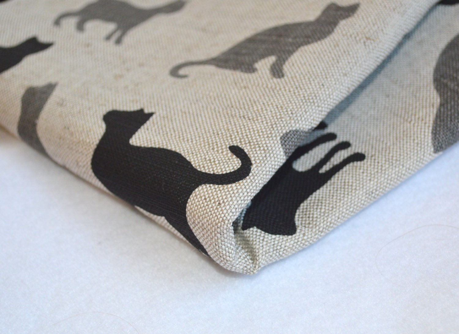 Linen black grey cats fabric 1968 x 59 inch