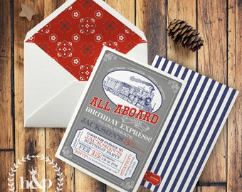 Vintage Inspired Choo Choo Train Birthday Invitation