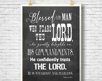 Bible Verse, Father's Day, Scripture art, Psalm 112, Psalms Print, Gift for a man, Scripture printable, chalkboard, Instant Download