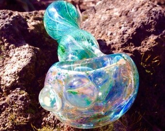 Crystal Aqua Blue Spiral Twist Functional Art Tobacco Glass Smoking Pipe