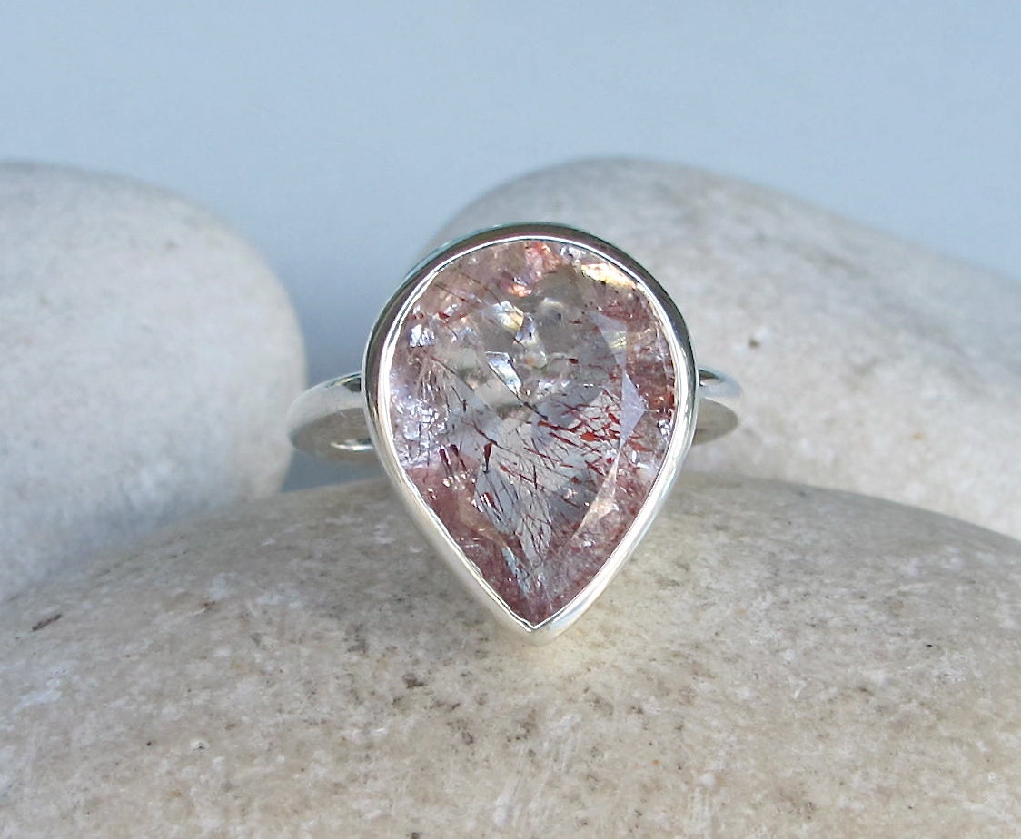 Unique Gemstone Engagement Ring Pear Shaped Promise Ring for