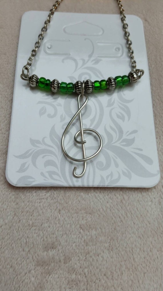 Treble Clef Music Note Glass Bead Necklace