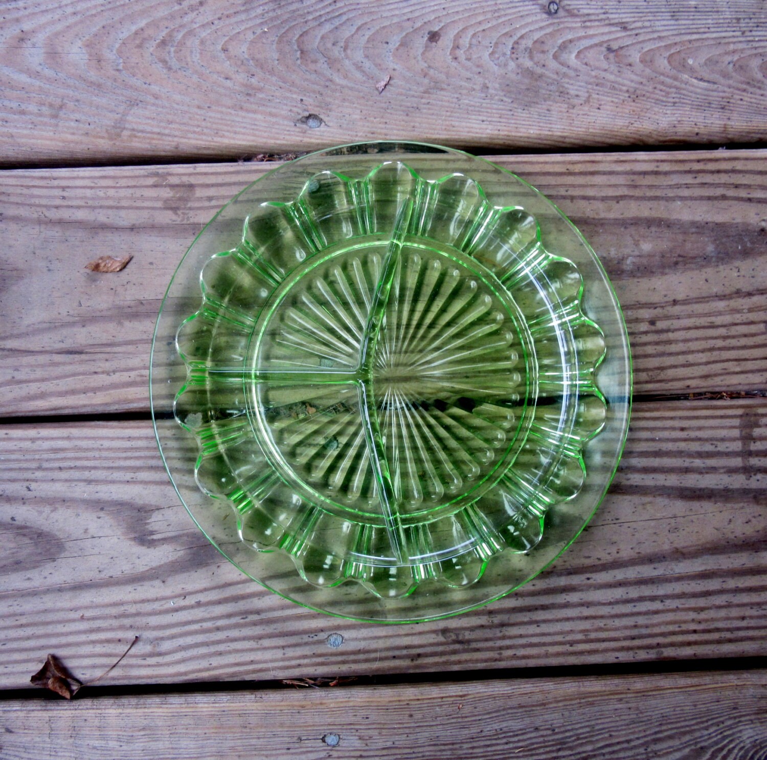 depression glass knife and fork colonial sectioned green