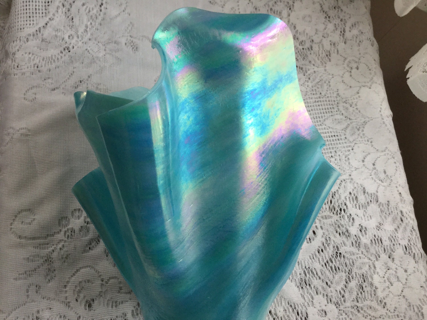 Fused Glass Vase Iridescent Sky Blue Art Glass Vase Candle 2194