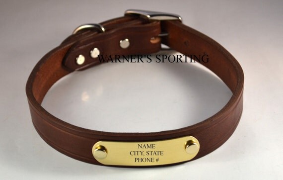 Warner Cumberland Brand leather dog collar with free brass id