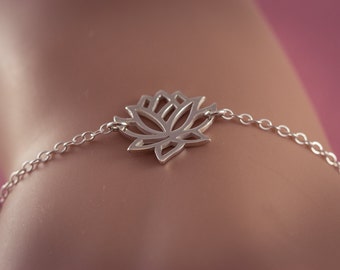 Lotus Bracelet, Yoga Bracelet, Sterling Silver Lotus Bracelet, Yoga Jewelery, Ohm Om Bracelet, Lotus Charm