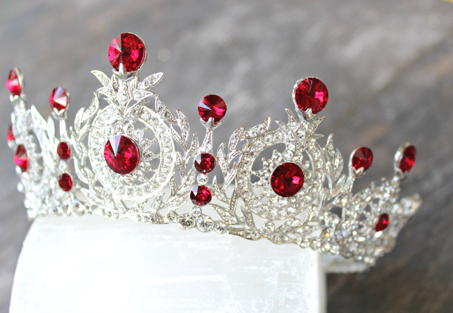 Ruby Crown Edwardian Full Bridal Red Crown Swarovski Crystal