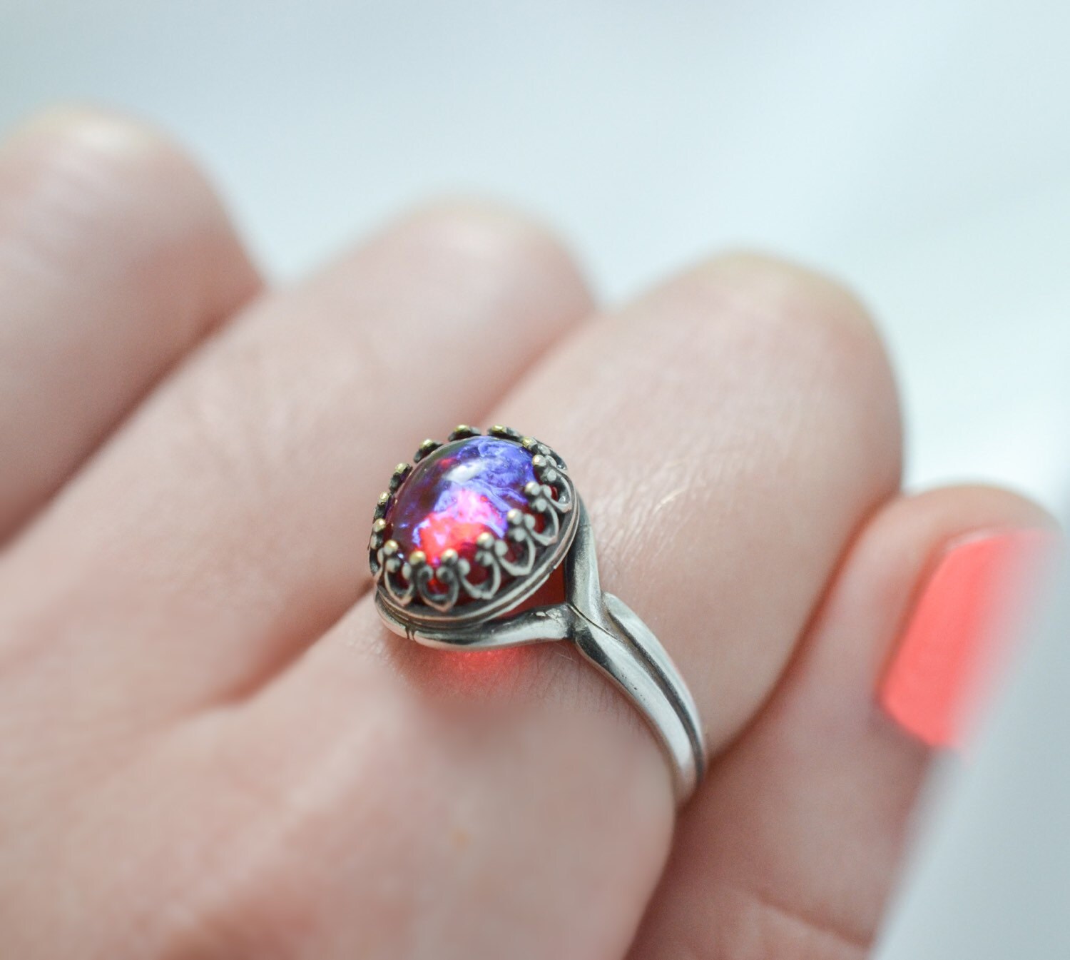  Dragons  Breath  Ring  Silver Fire Opal  Ring  Mexican Opal  Ring 