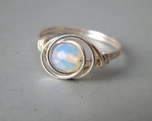 Opalite Ring, Sterling Silver Opalite Ring, Silver Wire Wrapped Ring ...