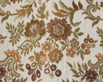 Vintage Gold Flower Floral Brocade Upholstery Fabric by the yard, Curtain Drapery Pillow Heavy Weight Material BTY Yardage