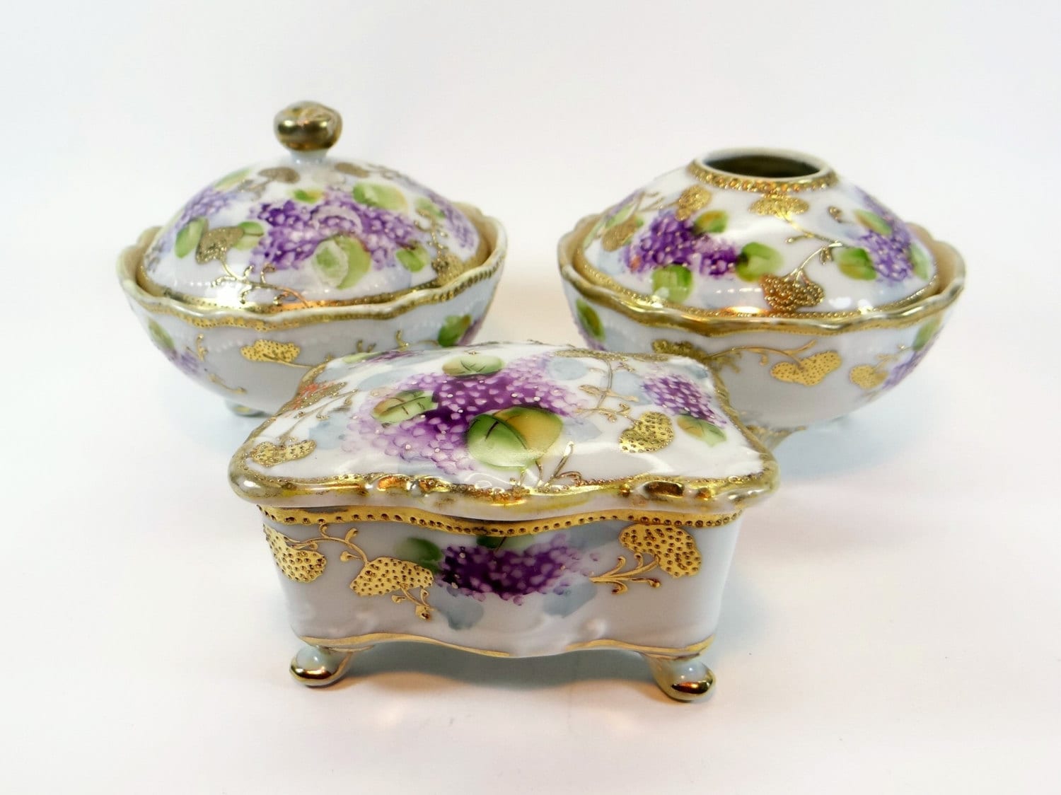 Antique Nippon Dresser Set Footed Three Piece Vanity Set