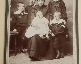Cabinet photograph, antique,depicting a mother & her 5 children. A.W. Johnstone, Wellgate, Rotherham. (UK). c1880's.