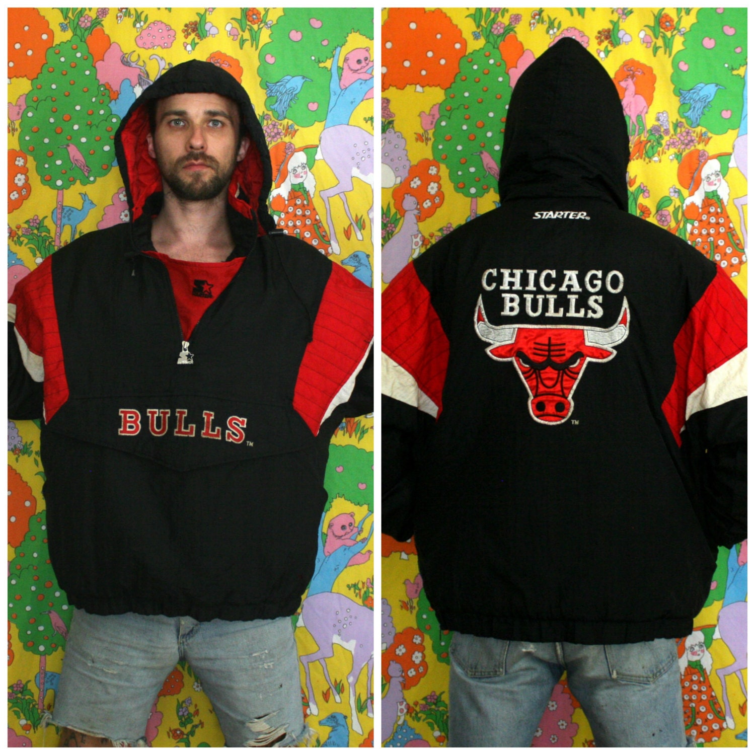 Vintage Chicago Bulls Starter Jacket Pull Over Winter Jacket.
