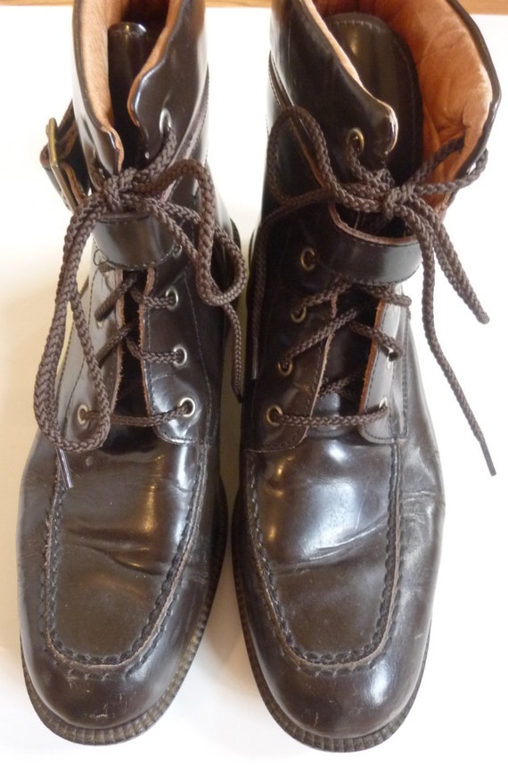 Vintage GUCCI Boots Brown Leather Lace Up Silver by ZoomVintage