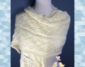 Ladies Shawl Wrap Hand knit Ladder Lace Winter White Caron Simply Soft Cream