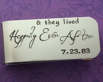 Personalized money clip - happily ever after - wedding date - anniversary - husband gift - keepsake