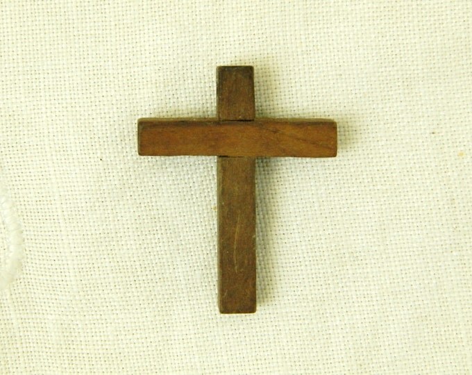 Vintage French Mid Century Wooden and Metal Crucifix / Religious Jewelry / Christian Cross / Jesus / Christ / Catholic / Church / Jewellery