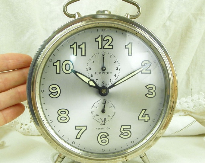 Large Working Vintage French Jaz Tempesto Mechanical Alarm Clock, European Wind-up Clock from France, Retro Vintage Home Interior Decor