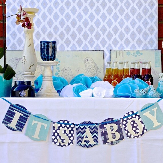 Baby Boy Shower Decoration. IT'S A BOY Blue Indigo Aqua