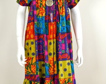 ON SALE Sac Dress: 1980s early 90s Midi Dress / Ethnic Print Dress / A line dress / Trapeze Dress / Slouchy Dress / 1980s 1990s / Grunge Dre