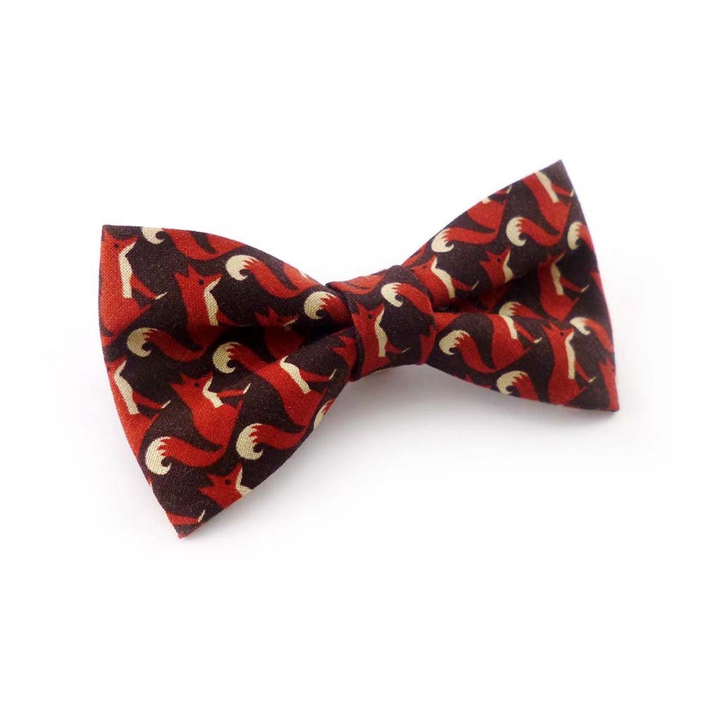 Mens bow tie fox print brown clip on pre tied bowtie mans