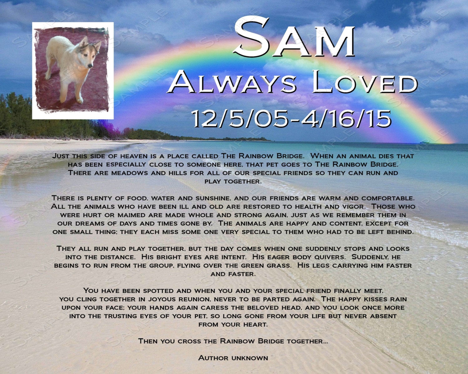 personalized pet memorial rainbow bridge poem by