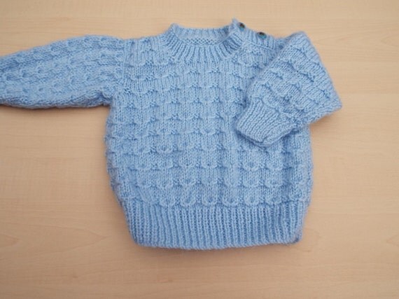 Baby boy jumper hand knitted in blue with elephant buttons 0