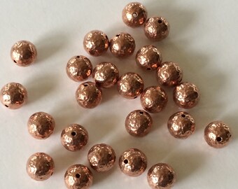 Copper Beads, Hammered Copper Beads, 10mm, 12pcs