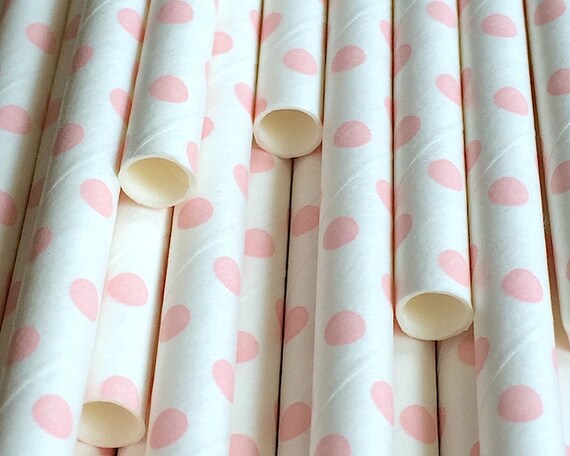 25 Light Pink Swiss Dot Paper Straws - Drinking Straw - Party Supplies Il_570xn