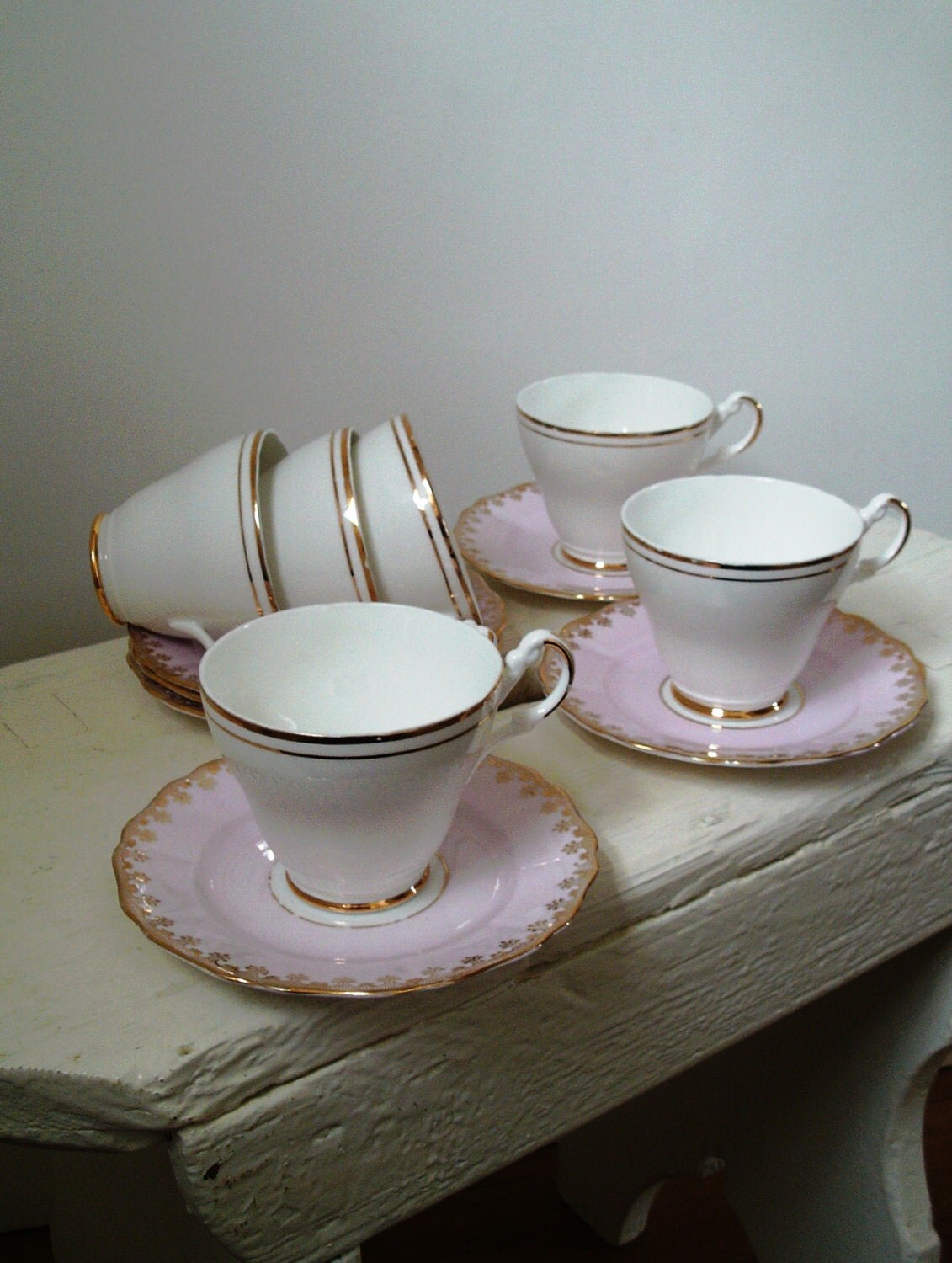 Harlequin set of 6 vintage teacups and saucers by Horseandhair