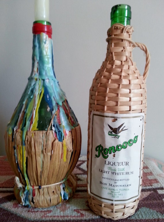 Vintage Chianti Wine Bottle Raffia Wrapped Wine Bottle