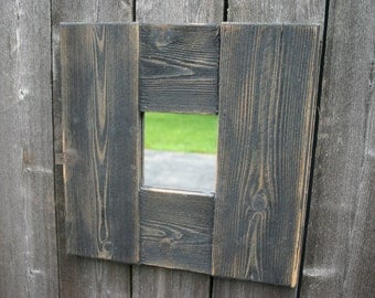 Handmade, reclaimed, wood mirror. Square, accent, wall mirror. Distressed, rustic mirror.