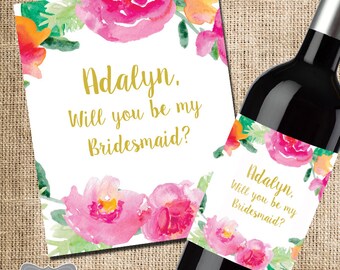 Will You Be My Bridesmaid Wine Label, Custom Wine Label, Wine For Bridesmaids, Asking Bridesmaids, Will You Be My Bridesmaid, Gold Wedding