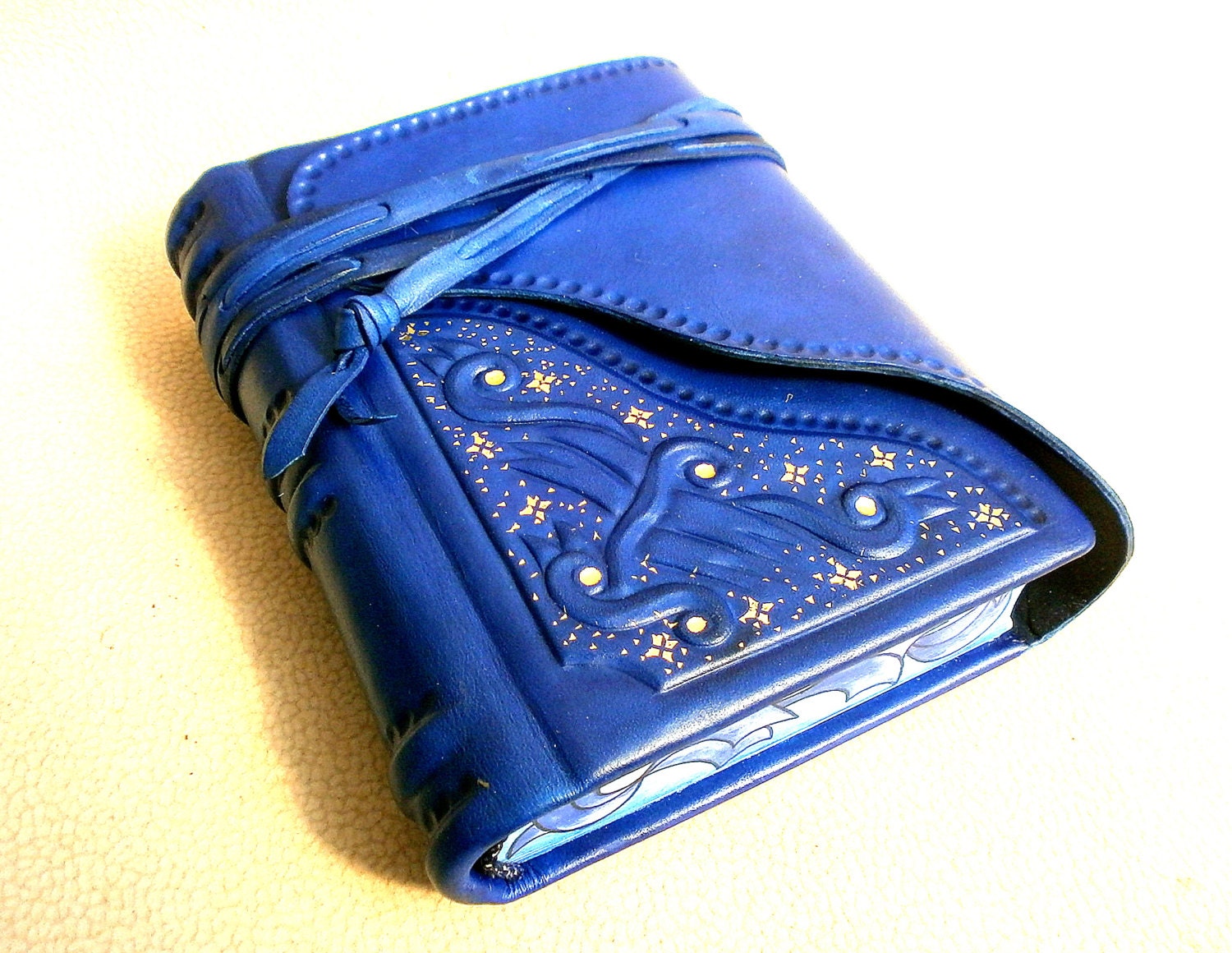 Leather Handbound Journal Notebook Relief Blue Leather